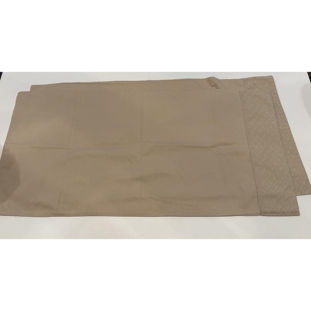 Frette Savona Pillowcases Set of 2 Tan Mocha Sateen Cotton Jacquard Border Italy
